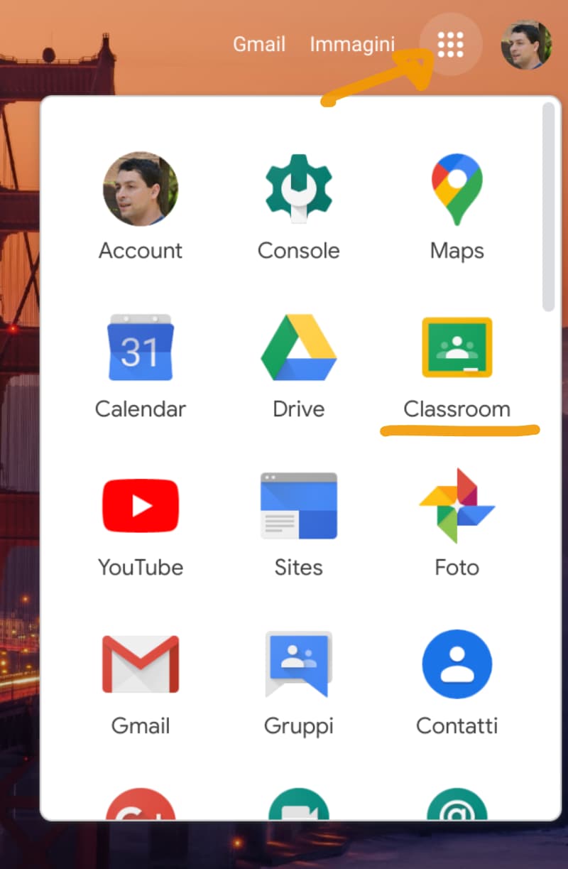 Classroom app menu