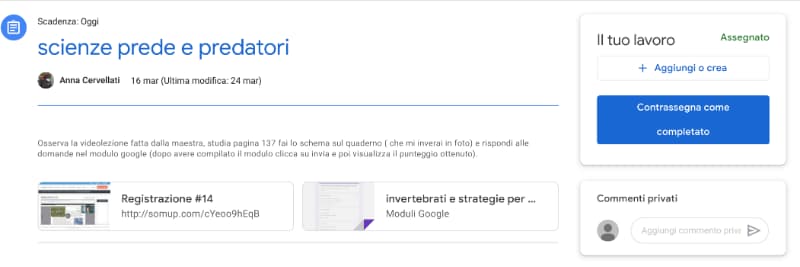 Classroom - contrassegna come completato